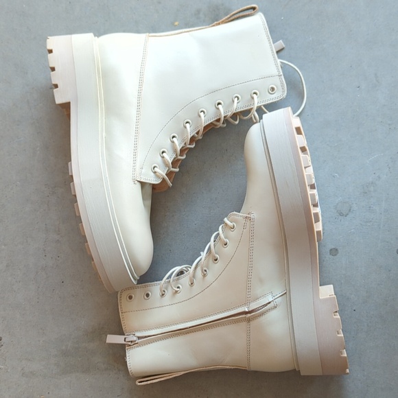 & Other Stories Women's Cream Lace Up‎ Platform Combat Boots Size 7 - Picture 1 of 8